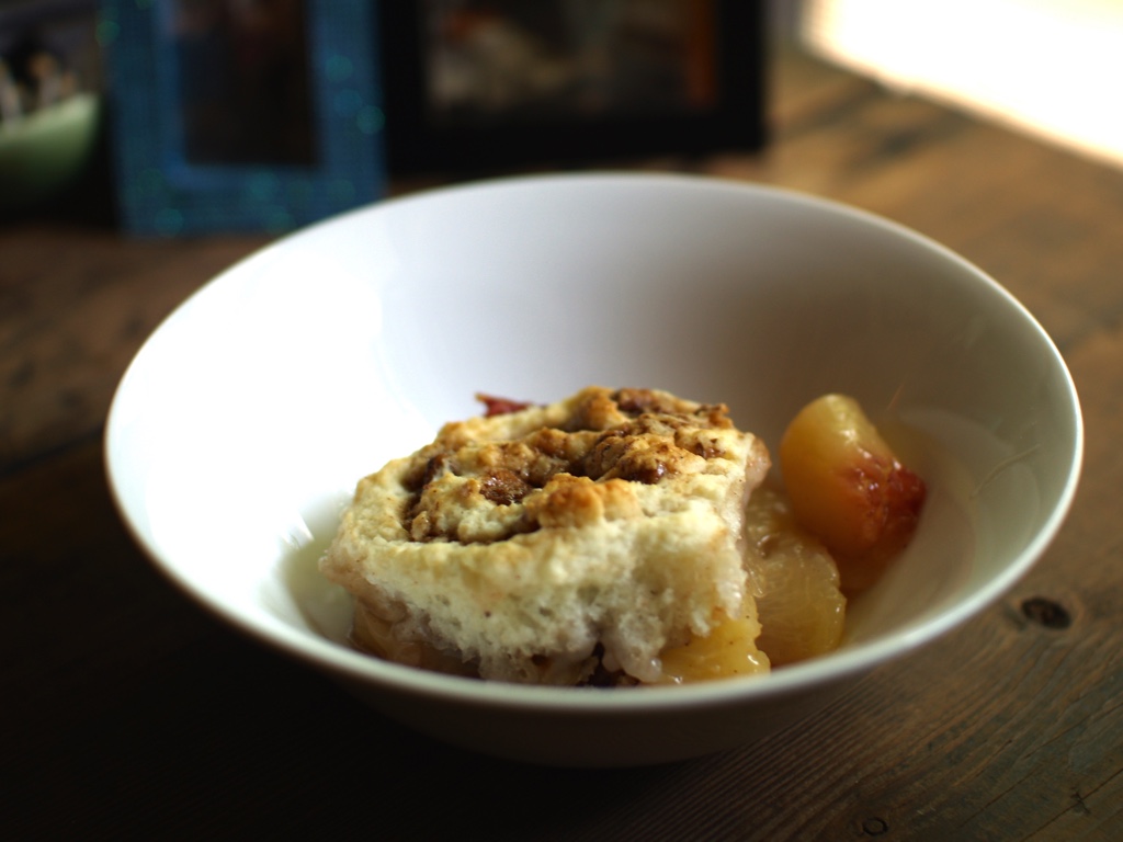 Peach Cobbler with Pecan Rolls